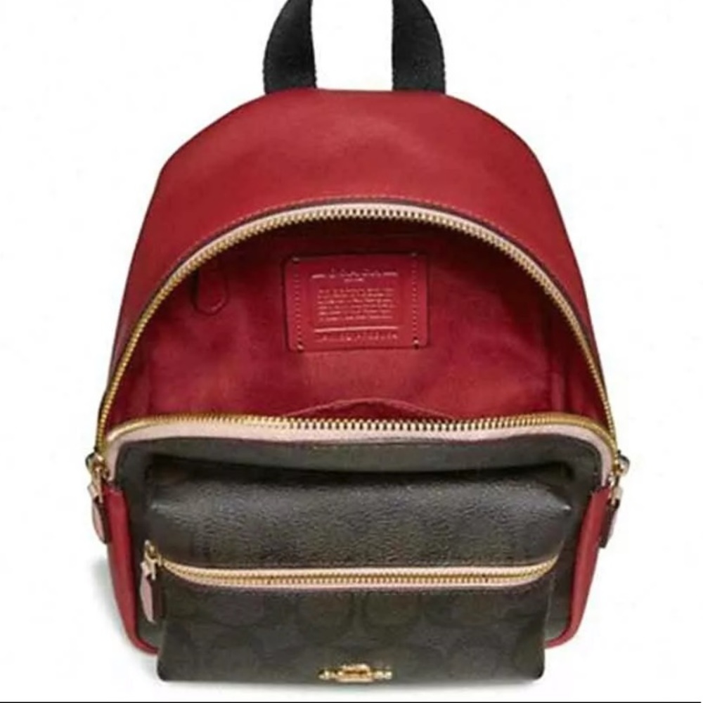 Coach Mini Charlie Backpack Brown Pink Bag Black - Picture 7 of 8